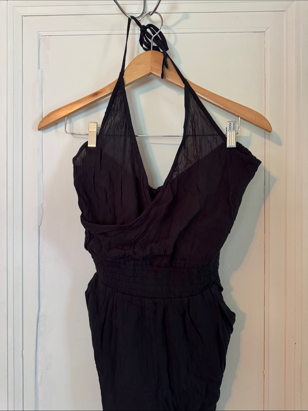Prana Black Sleeveless Crinkle Halter Jumpsuit